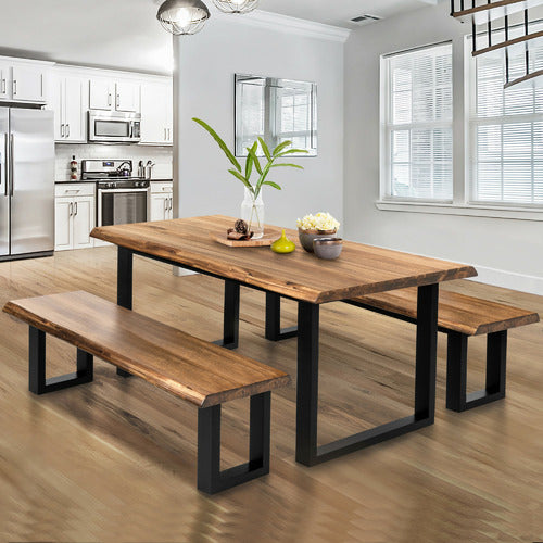 MILLBROOKE LIVE EDGE ACACIA WOOD DINING TABLE & BENCH SET
