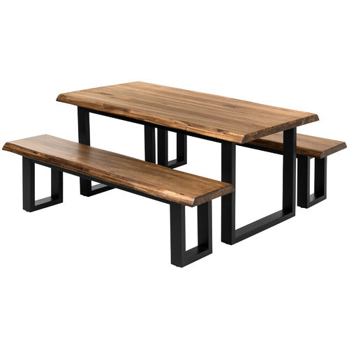 MILLBROOKE LIVE EDGE ACACIA WOOD DINING TABLE & BENCH SET